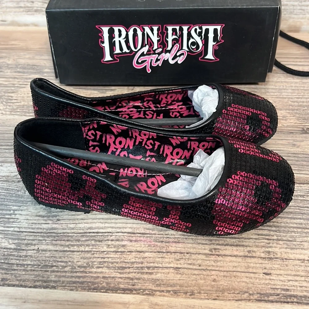 Iron Fist Girl's Digi Skull Flats Sequence Black/Pink New in Box